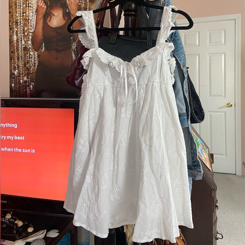 Sugar Thrillz (Dolls Kill) white eyelet lace up festival mini dress